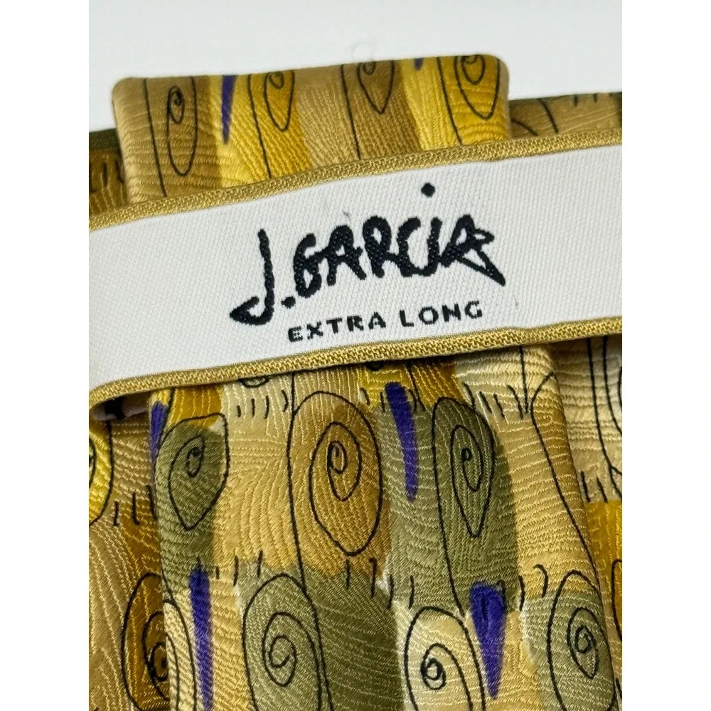 J. Garcia Silk Tie Extra Long Like a Twittering Machine Abstract Gold Art 90s